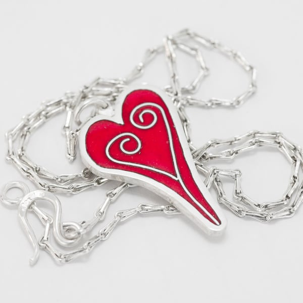 My Quirky Heart Necklace, Red Enamel Sterling Silver Pendant