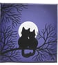 Cat Art - small acrylic painting of a moonlit scene with black cats in s tree - Image 1