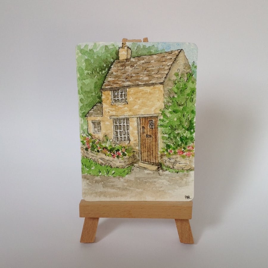 ACEO Cotswold Cottage original watercolour