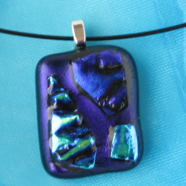 Unique fused dichroic glass pendant necklace