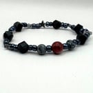 Mars and Her Moons - Fancy Jasper and Snowflake obsidian crystal bracelet 