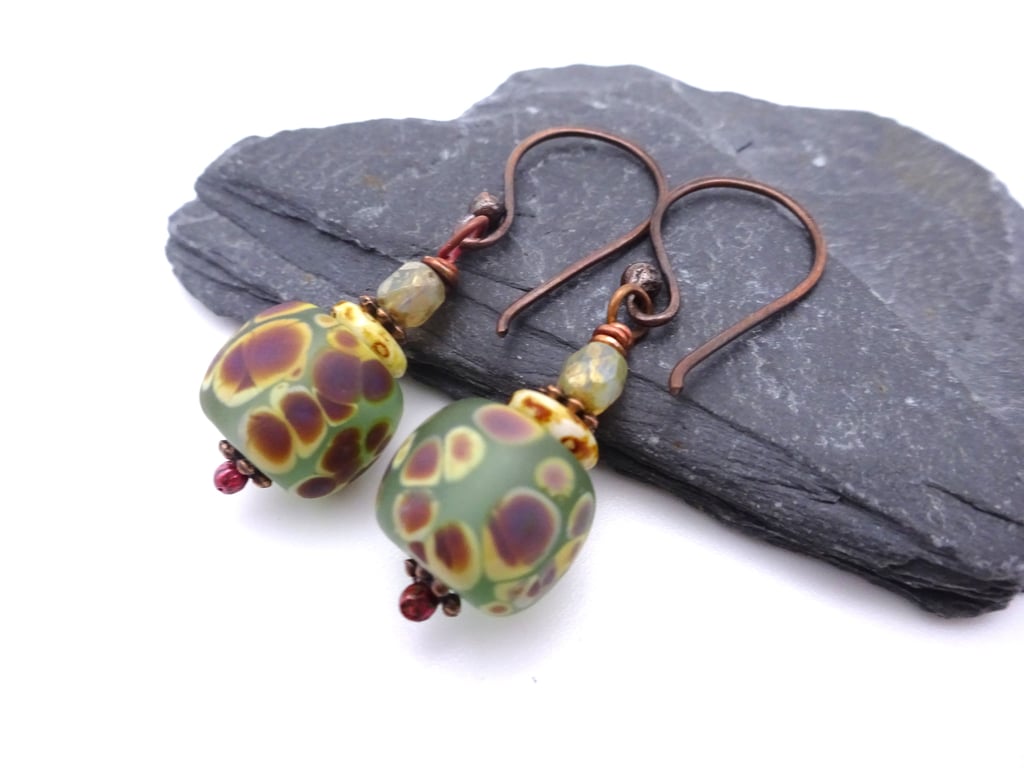 aqua lampwork glass earrings