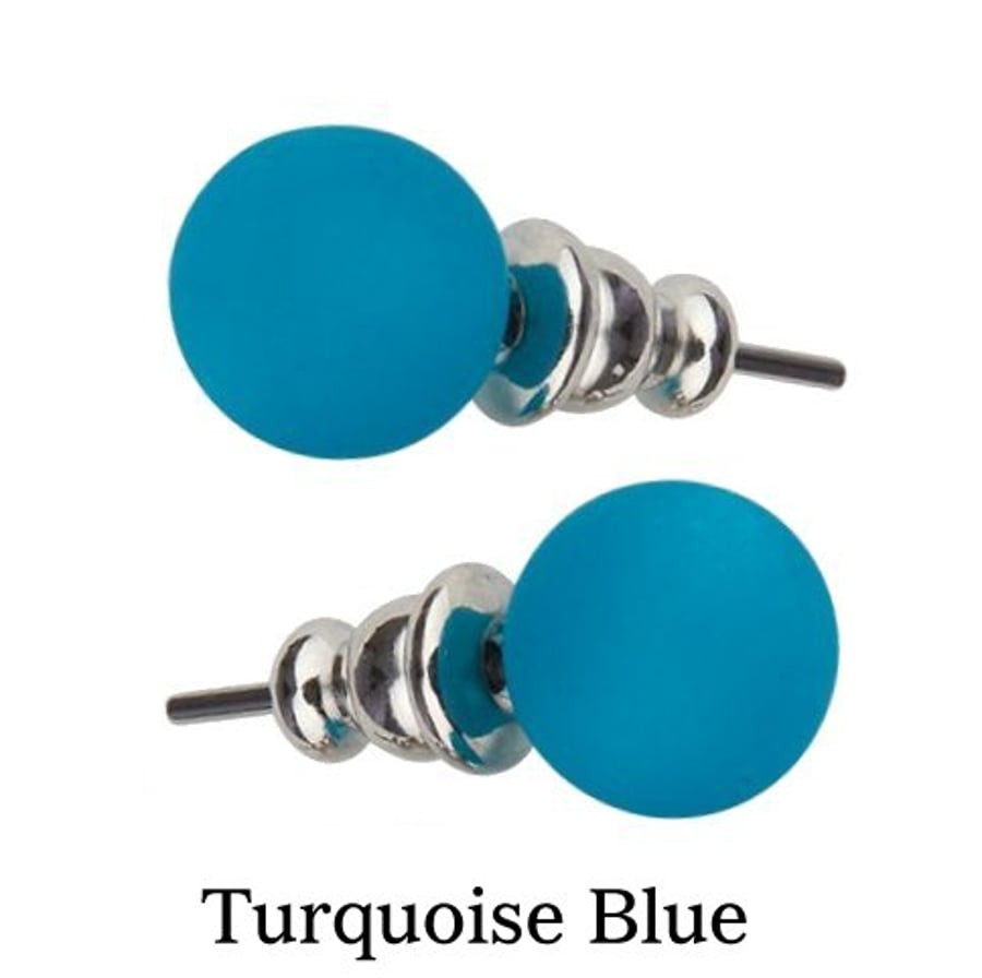 Pearl Effect Turquoise 8mm Preciosa Round MAXIMA Stud Stainless Steel Earrings.