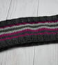 Hand Knitted striped headband ear warmers in grey, purple and black adult - L - Image 3