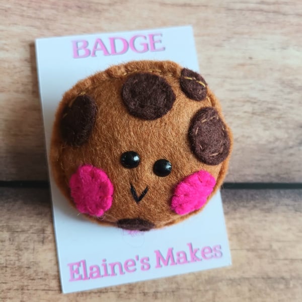 Hand sewn wool blend felt 'choc chip cookie' badge,christmas,birthday,friendship
