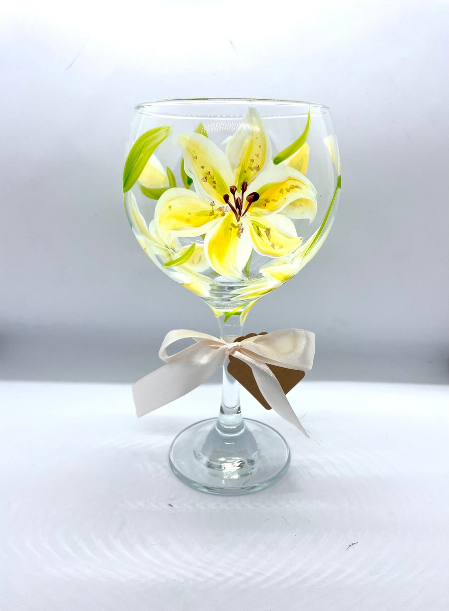 Hand Painted Gin Glass with Stargazer Lily Yell... Folksy
