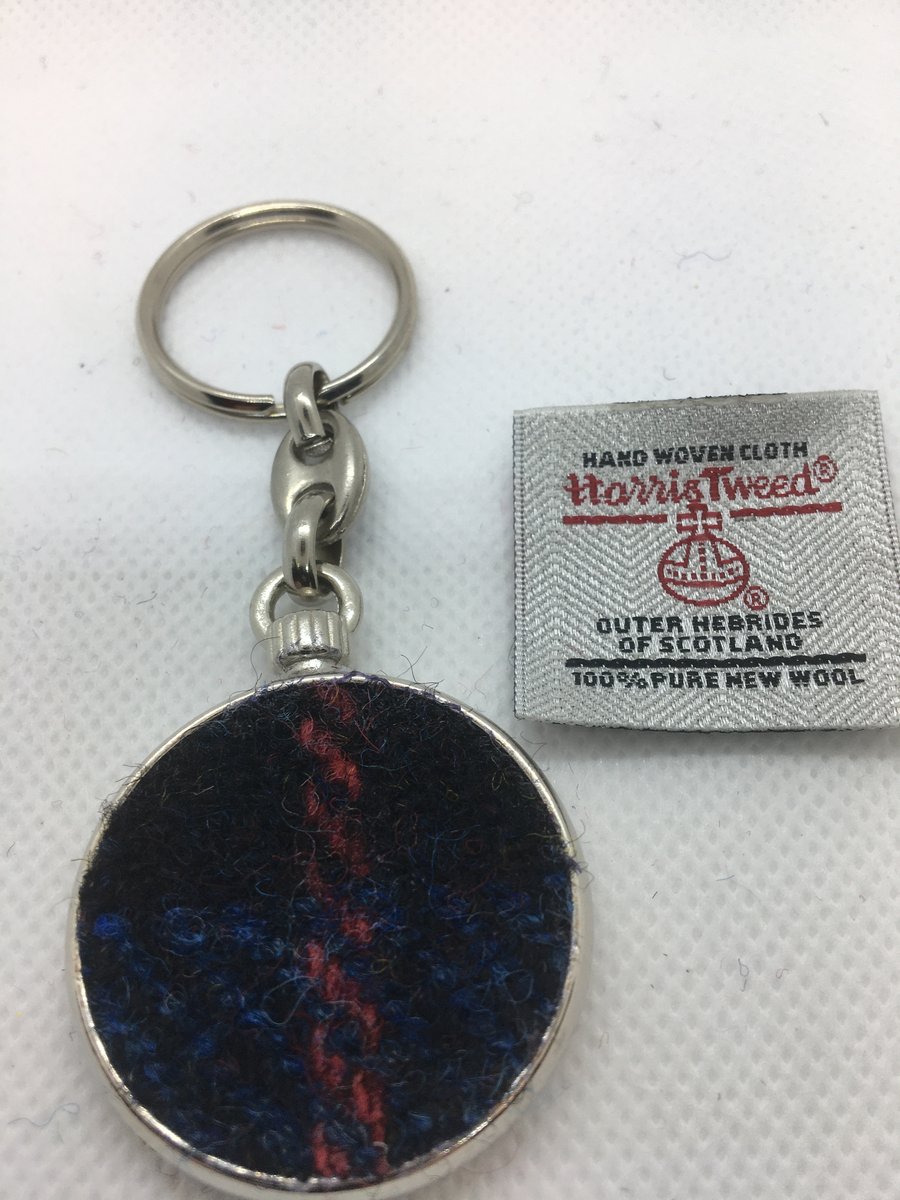 Black ,Blue and Red check Harris Tweed Metal keyring ,Keychain ,Father’s Day gif