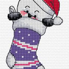 Party Paws Blossom in a Christmas stocking cross stitch kit