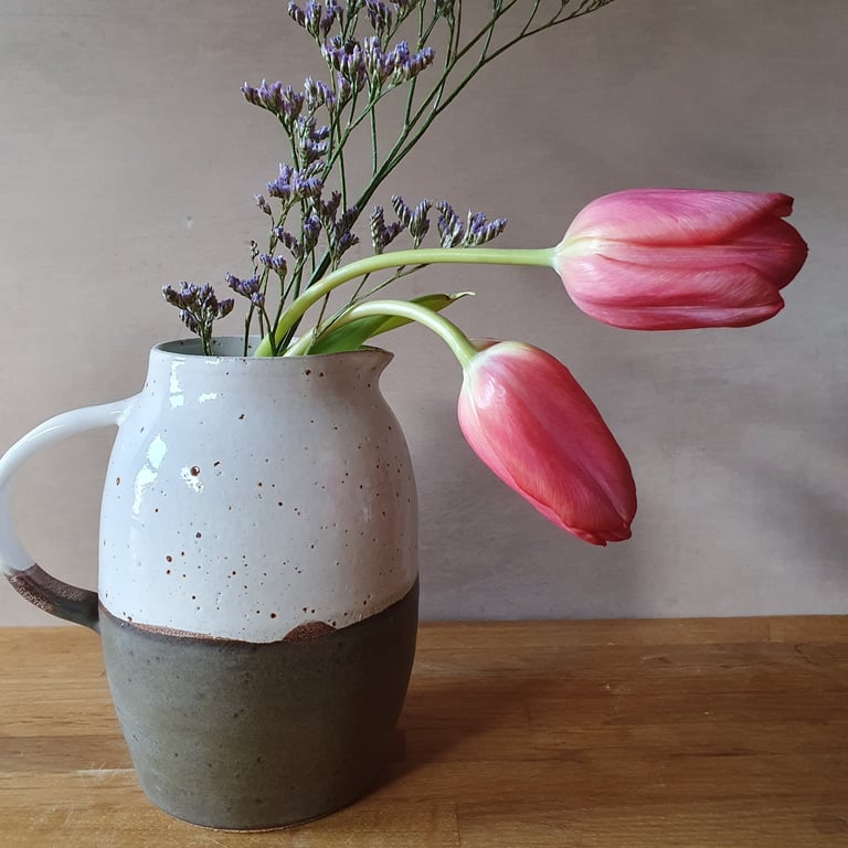 Wheel thrown Ceramic 600ml Jug, in brown and white speckles