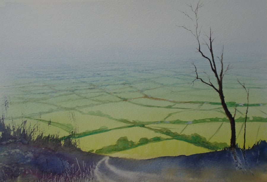 View from Kirkby bank (PURE ORIGINAL WATERCOLOUR) Mounted 14" x 11"