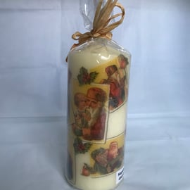 Decorated Candle Vintage Santas Children Christmas Decoupage Unusual 16cms