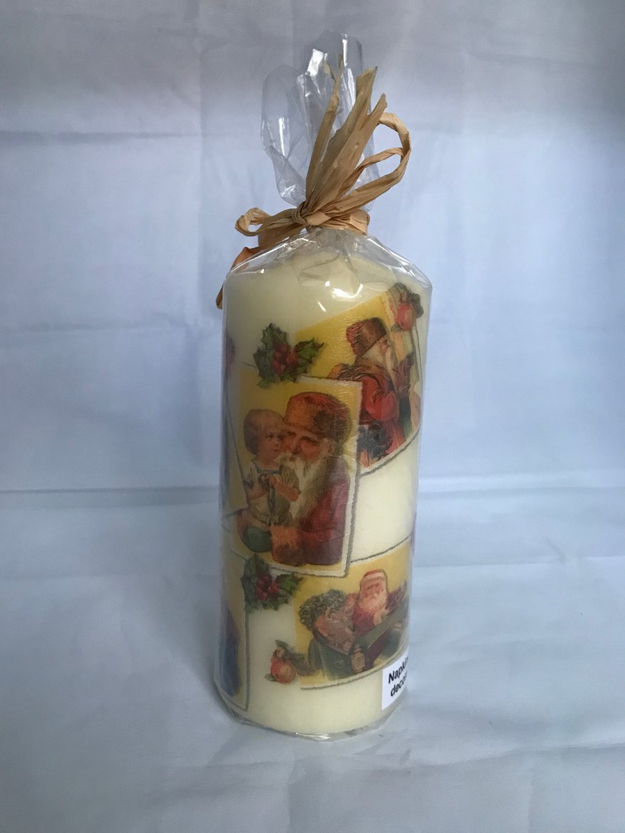 Decorated Candle Vintage Santas Children Christmas Decoupage Unusual 16cms