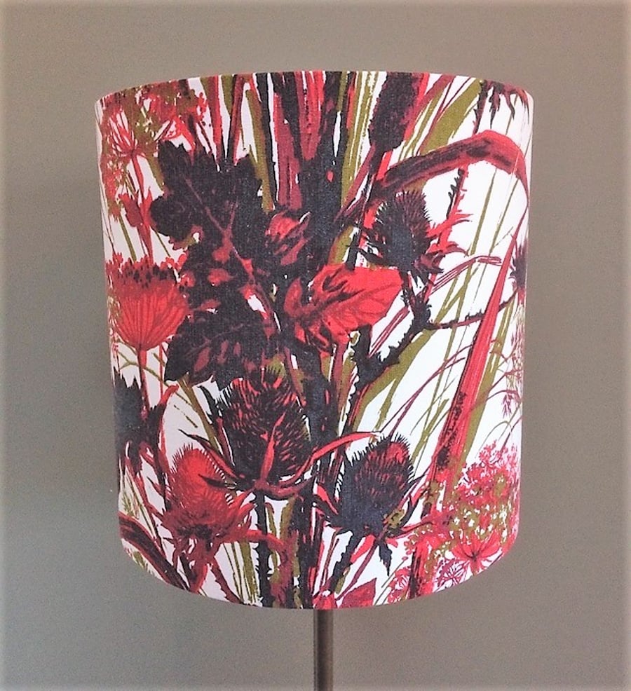 Botanical Seedheads Grasses Leaf Black and Red vintage fabric Lampshade