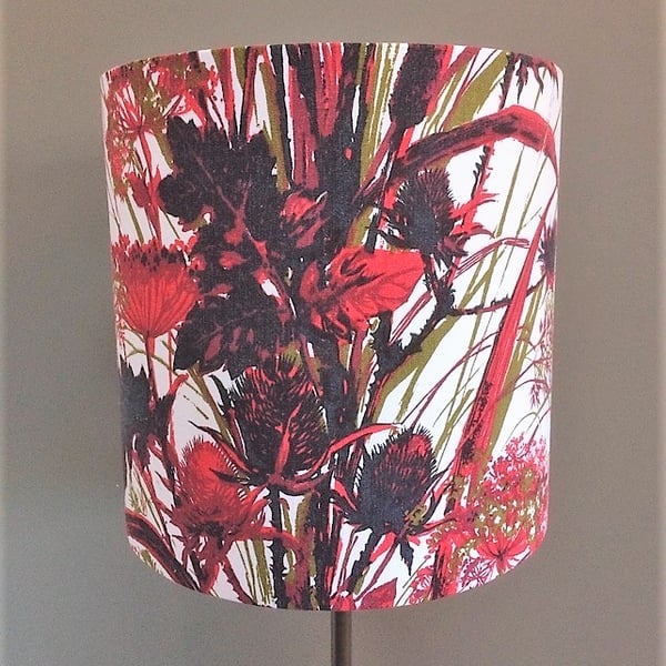 Botanical Seedheads Grasses Leaf Black and Red vintage fabric Lampshade