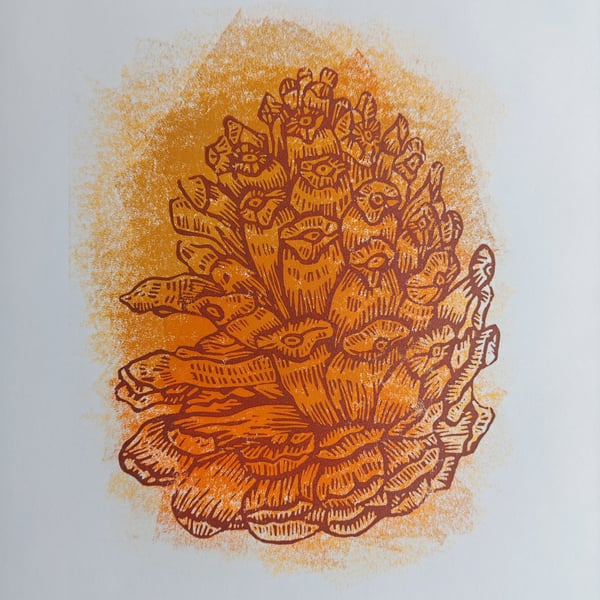 Autumn pinecone with autrumn painterly background