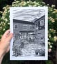 The Courtyard Cafe Limited Edition Lino Print in Black - Image 4