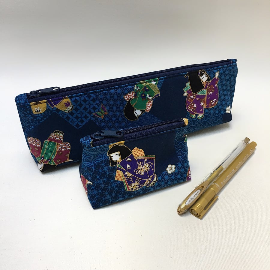 Coin Purse Japanese Fabric with Kimono Dolls