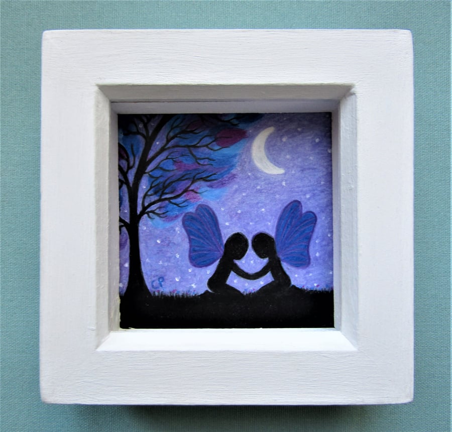 Fairy Picture, Framed Art, Moon Stars Fairies, Twin Sister Gift, Girl Friends