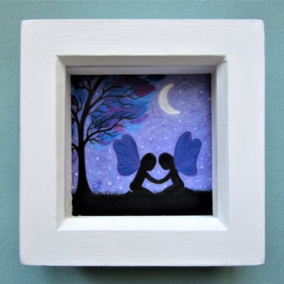 Fairy Picture, Framed Art, Moon Stars Fairies, Twin Sister Gift, Girl Friends