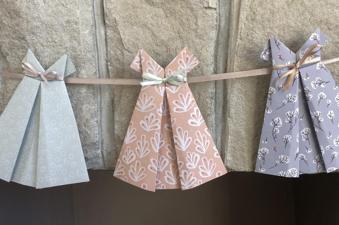 Origami floral dress garland, Birthday bunting, Mother's Day garland