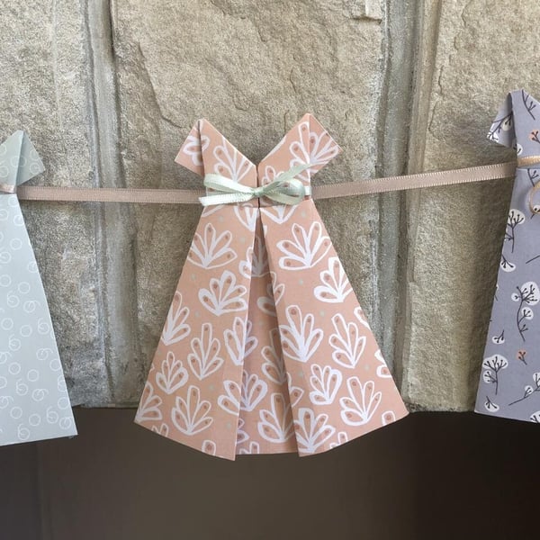 Origami floral dress garland, Birthday bunting, Mother's Day garland