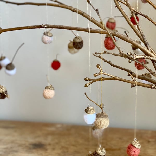 Six Assorted Needle Felted Acorns
