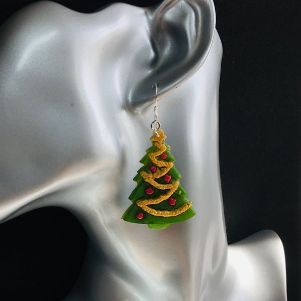 Christmas tree earrings on sterling silver ear wires.
