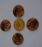 Buttons Wooden Set of Five Flower Patterned - Image 3
