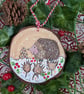 Hedgehog hand-painted Christmas log slice decoration  - Image 5
