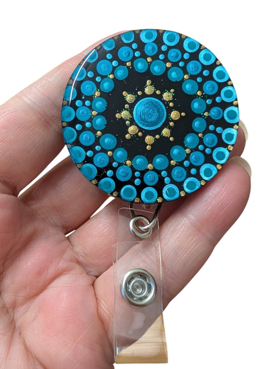Hand painted mandala Badge Reel