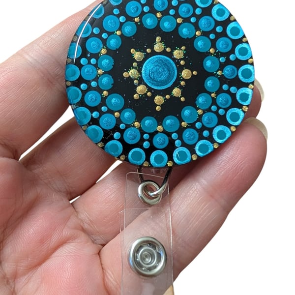 Hand painted mandala Badge Reel