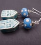 blue lampwork glass earrings, ceramic house jewellery - Image 2