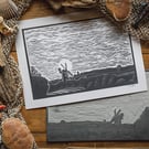 Cley windmill - original linocut print A3