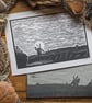 Cley windmill - original linocut print A3