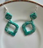 Polymer clay dangle green and gold earrings on silver plated earhooks