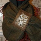 Tweed Owl embroidered neckwarmer New 