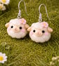 Cute Sheep Clay Earrings with Pink Flower – Handmade Farm Animal Jewellery