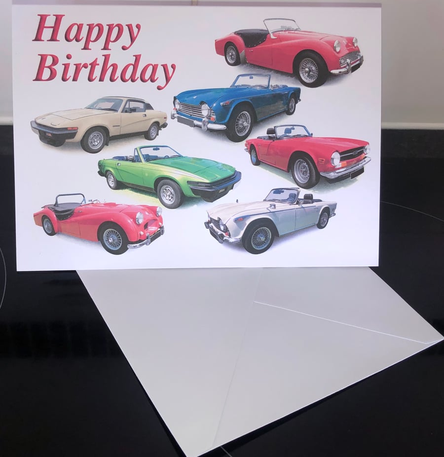 Triumph TR Sports Cars - Birthday, Anniversary, Retirement or Plain Card