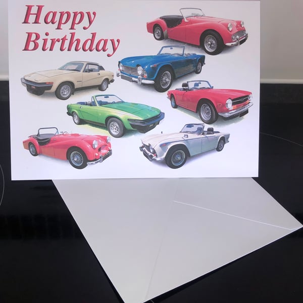 Triumph TR Sports Cars - Birthday, Anniversary, Retirement or Plain Card