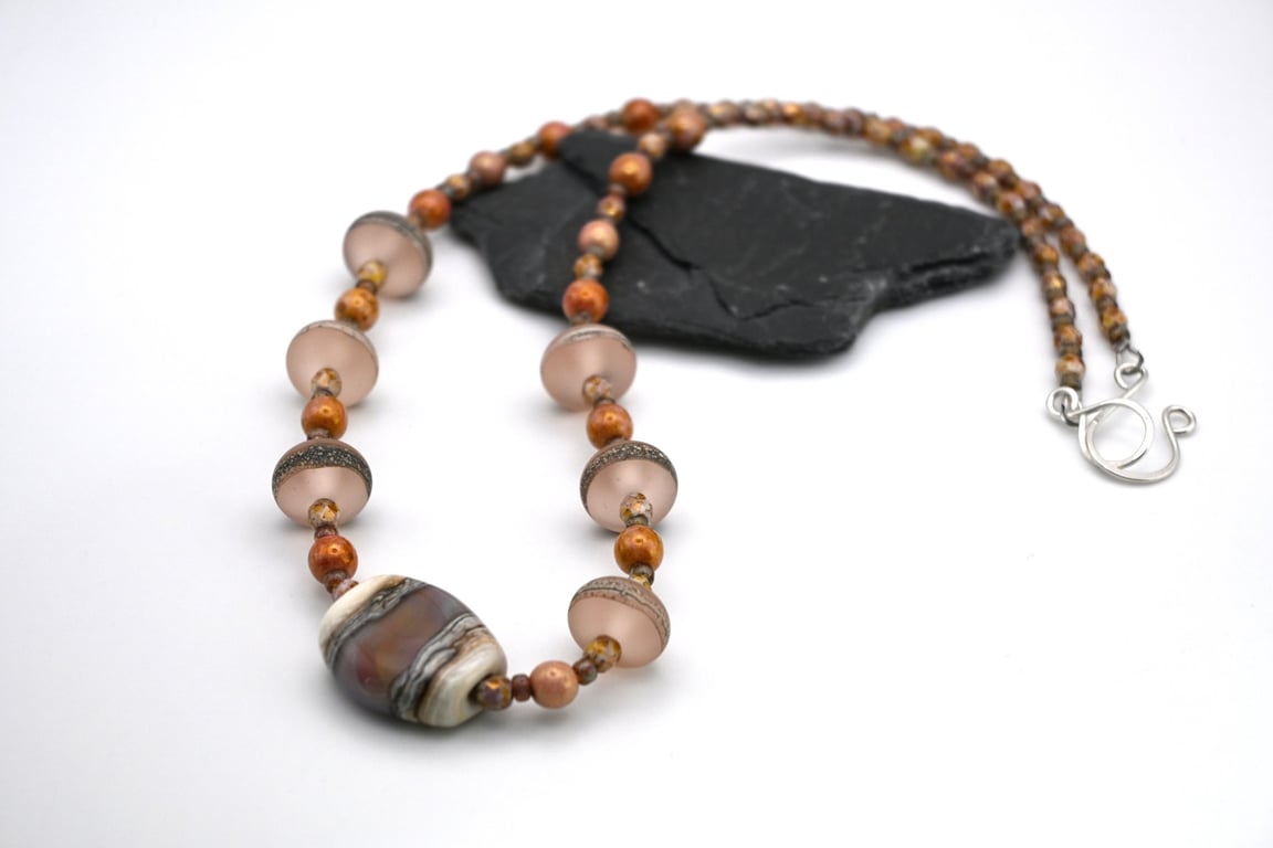 frosted pink lampwork glass necklace