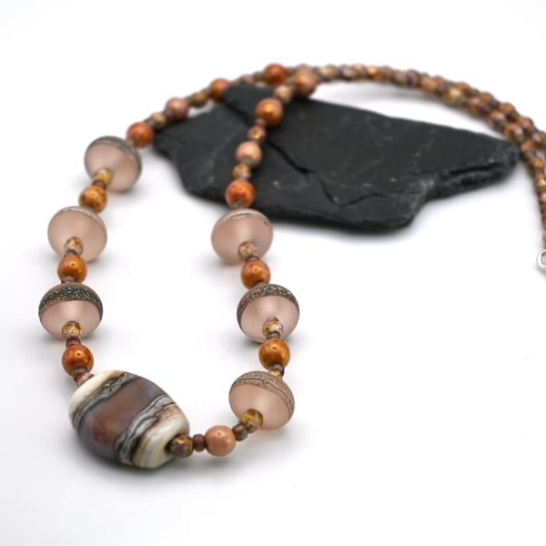 frosted pink lampwork glass necklace
