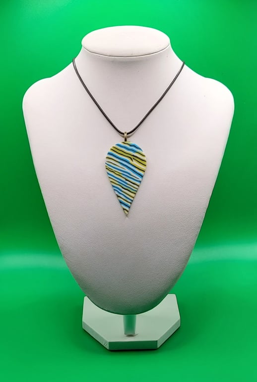 Polymer clay pendant - unique handmade necklace - teardrop costume jewellery
