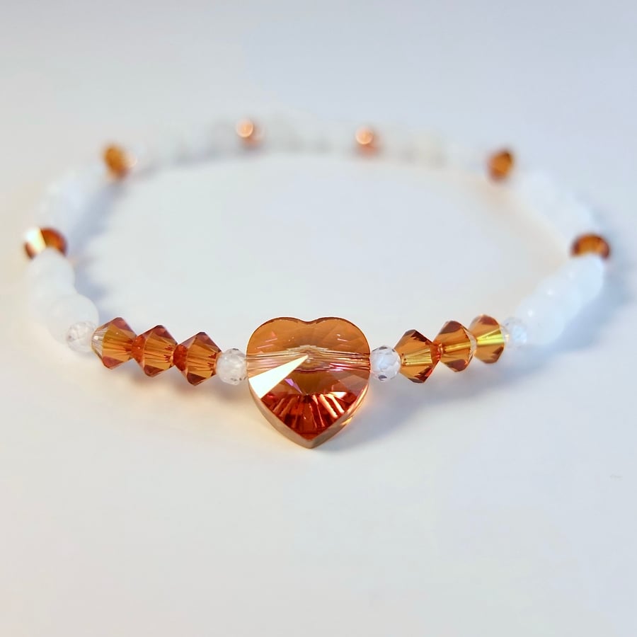 Swarovski 'Crystal Copper' Heart, White Zircon And White Jade Bracelet 