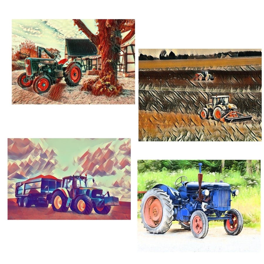  Pack of 4 Mixed Tractors Art Cards  