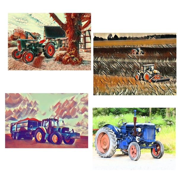  Pack of 4 Mixed Tractors Art Cards  