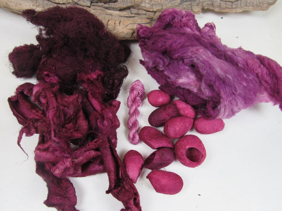 Natural Dye Cochineal Pink Mixed Silk Fibre Texture Craft Pack