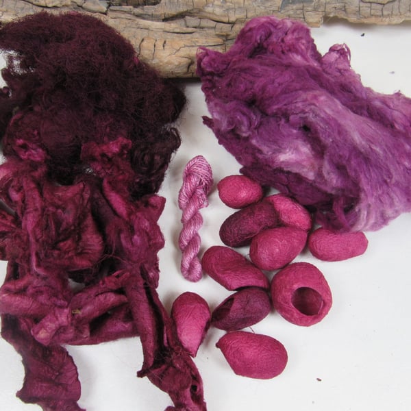 Natural Dye Cochineal Pink Mixed Silk Fibre Texture Craft Pack
