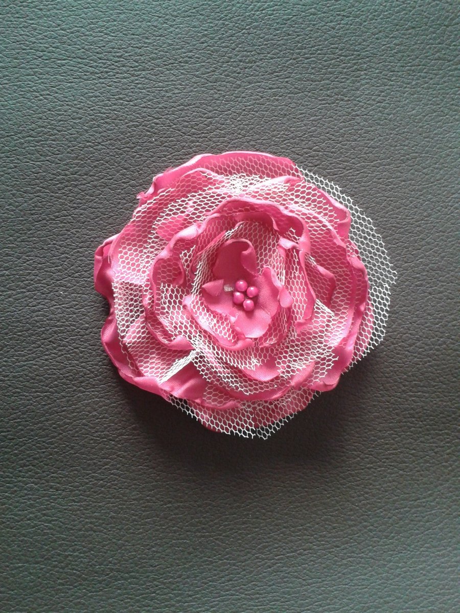 Pink fabric and net flower corsage- SALE ITEM 50% off