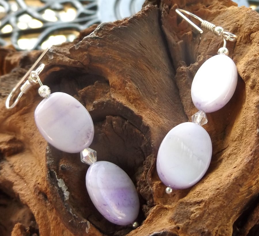 Lavender shell pearl dangle earrings