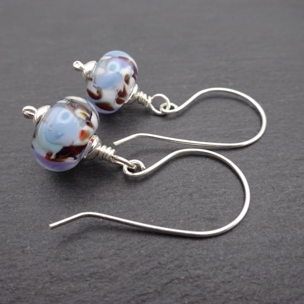 sterling silver earrings, purple lampwork glass jewellery